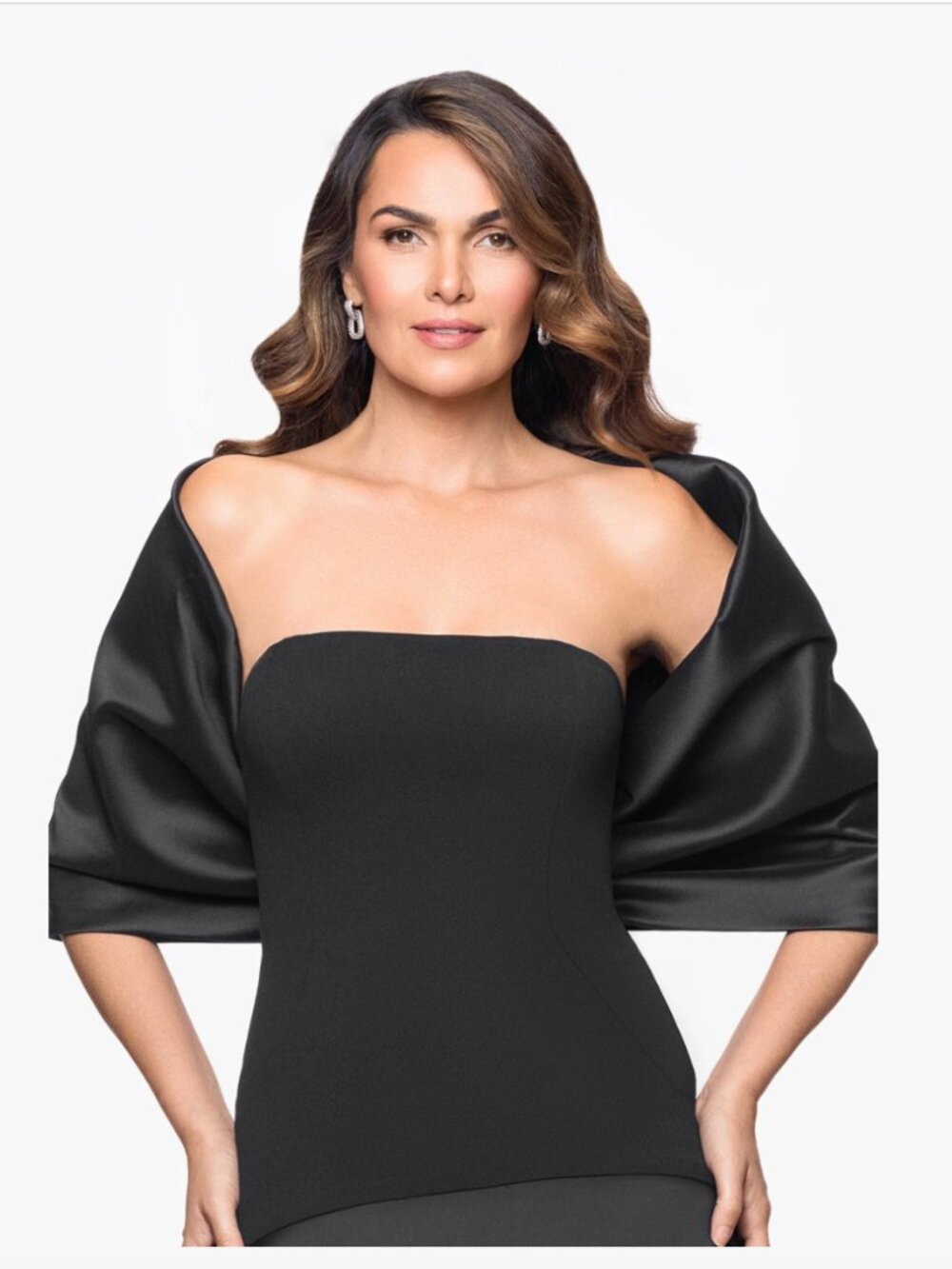 Off-Shoulder Black Satin Cape Shrug - Women Jackets & Coats